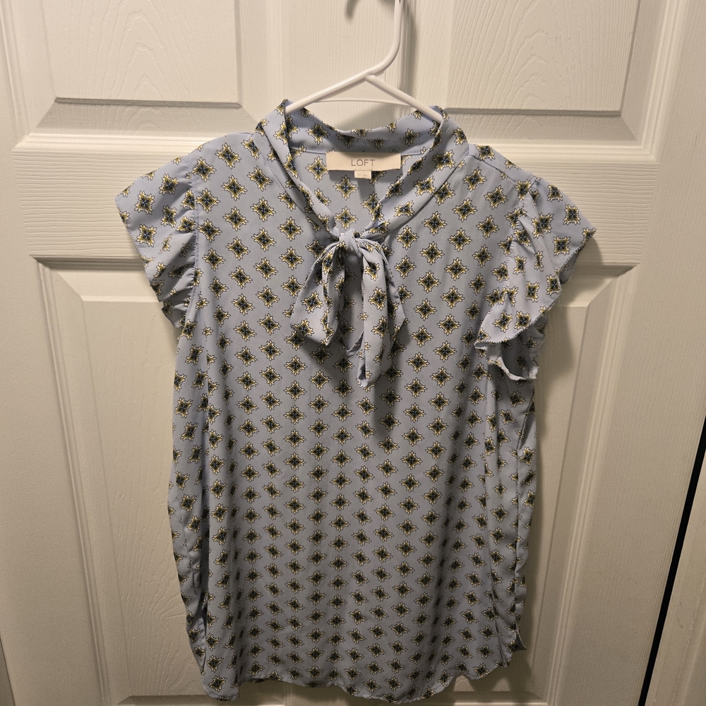 LOFT Blue Blouse with Geometric Print